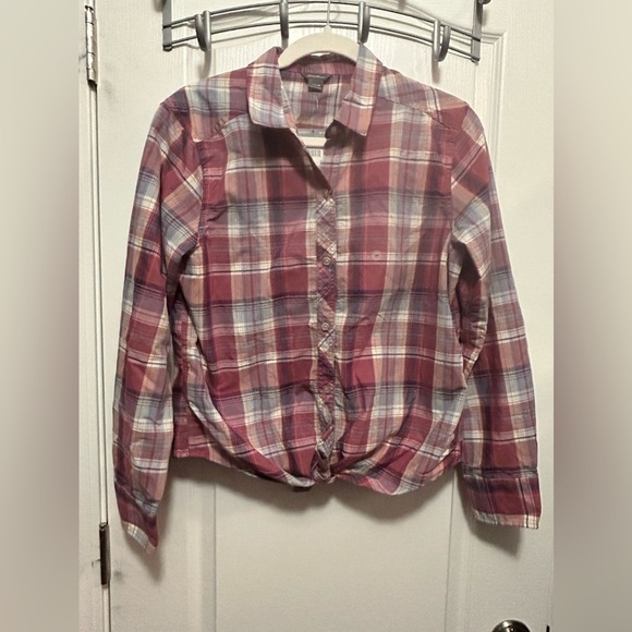 Eddie Bauer tie front plaid blouse button down shirt size medium women’s NWT - Picture 3 of 16